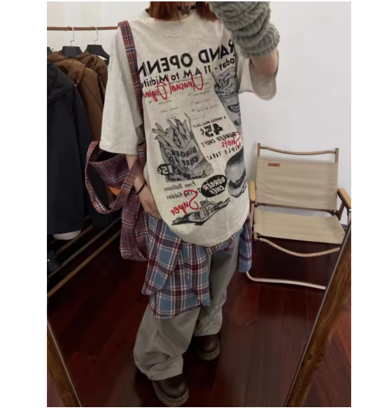 Vintage Print T-Shirt Punk High Street Basics Y2k Harajuku Aesthetic