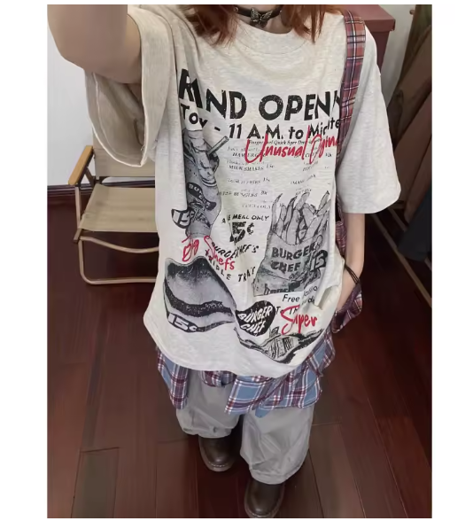Vintage Print T-Shirt Punk High Street Basics Y2k Harajuku Aesthetic