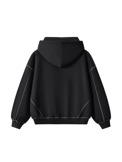 Contrast-Stitched Boxy Fleece Zip Hoodie