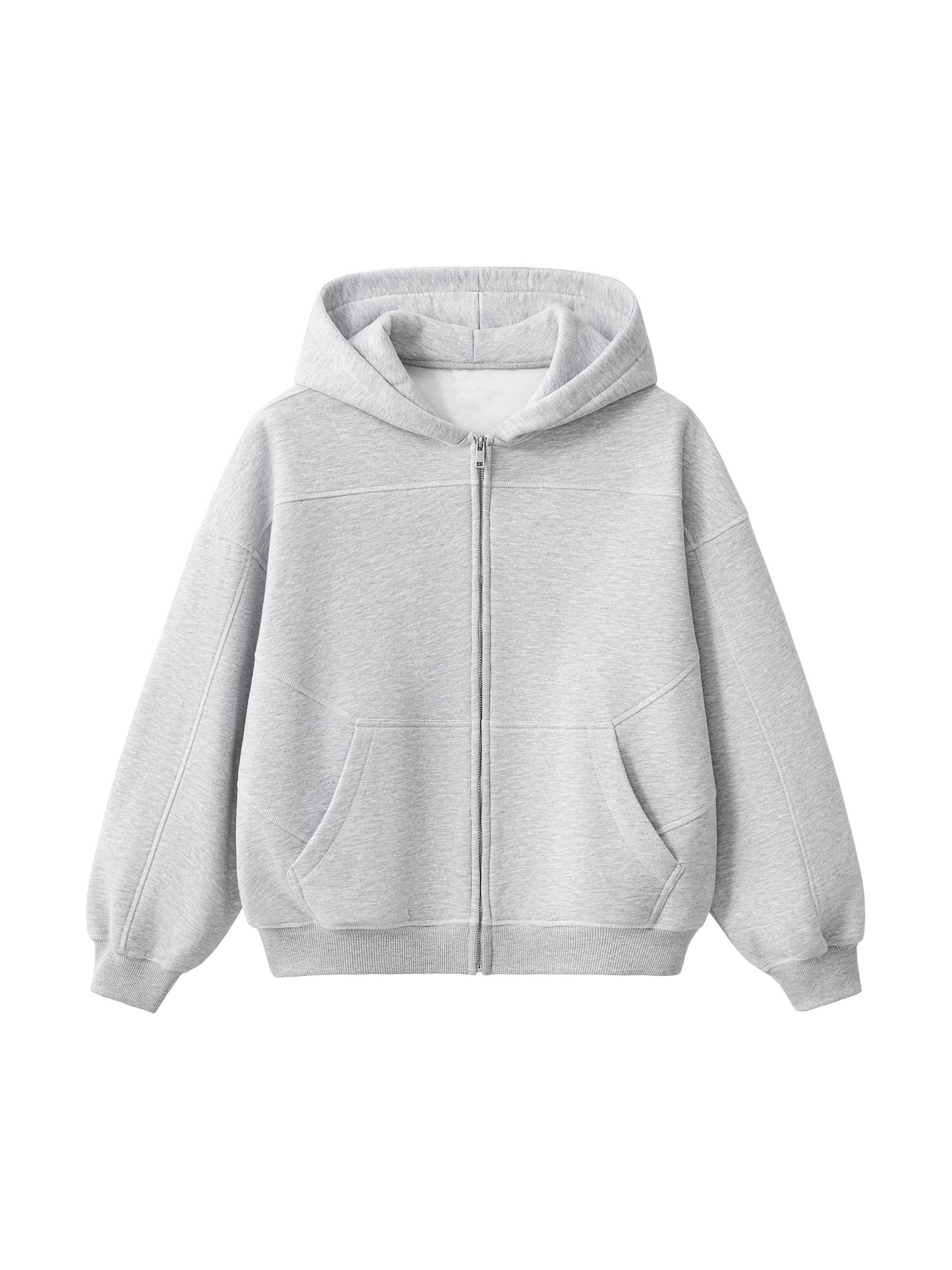 Contrast-Stitched Boxy Fleece Zip Hoodie
