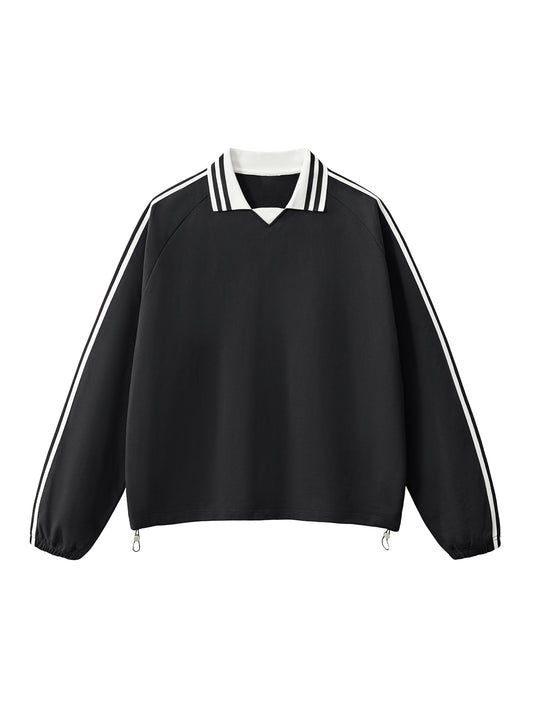 Contrast Striped Lapel Collar Sweatshirt