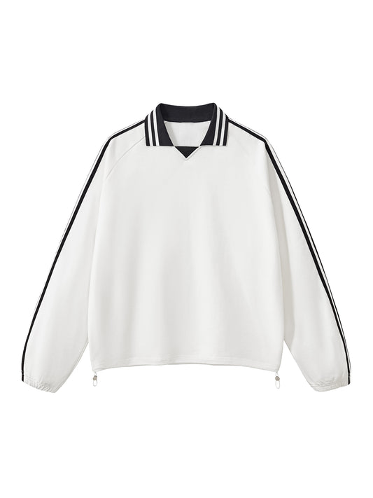 Contrast Striped Lapel Collar Sweatshirt