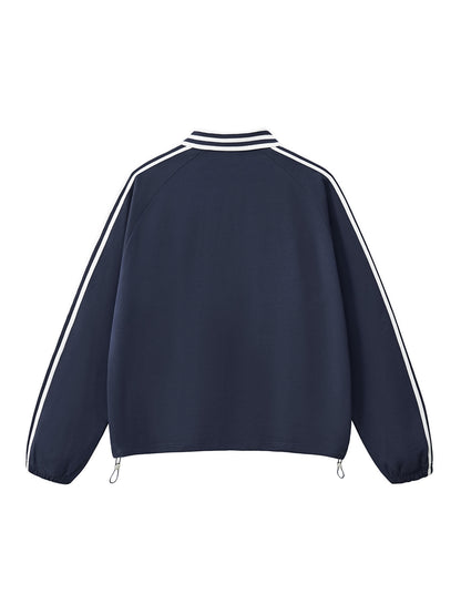 Contrast Striped Lapel Collar Sweatshirt
