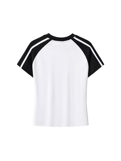 Contrast Stripes Bodycon Raglan  Sleeve T-Shirt