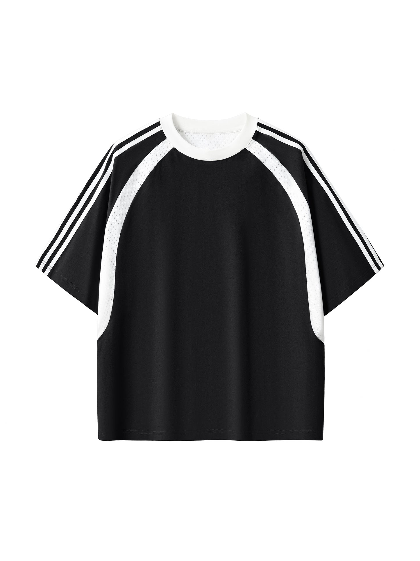 Contrast Stripes Panel Mesh T-shirt