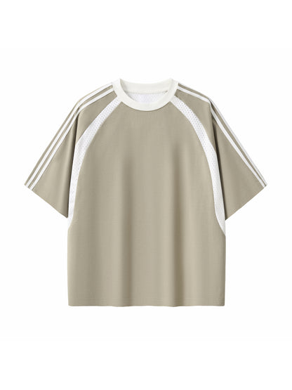 Contrast Stripes Panel Mesh T-shirt