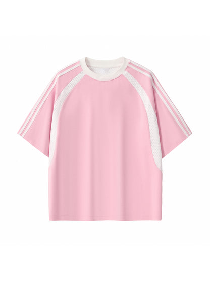 Contrast Stripes Panel Mesh T-shirt