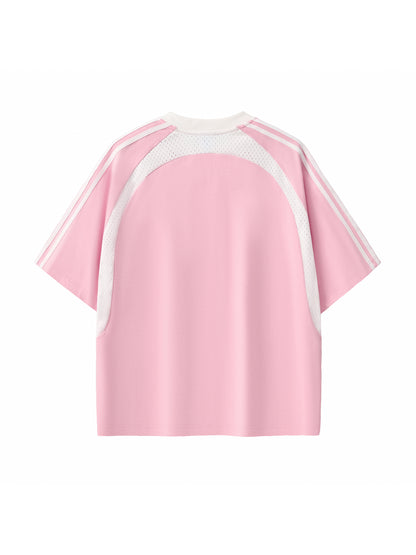Contrast Stripes Panel Mesh T-shirt