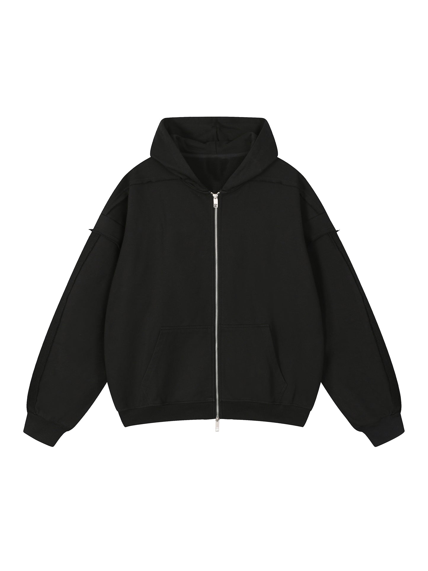 Contrast Tape Raw Edge Double Layered Zip Hoodie