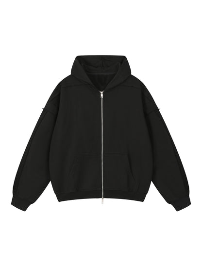 Contrast Tape Raw Edge Double Layered Zip Hoodie