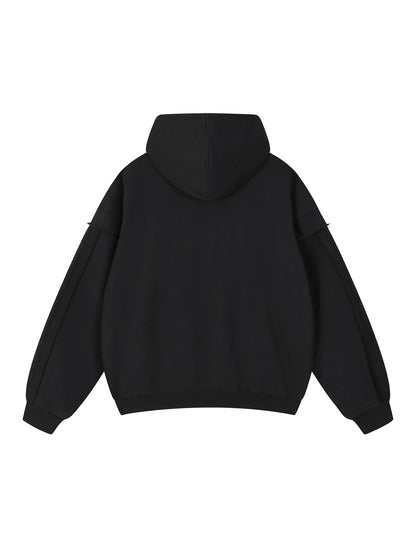 Contrast Tape Raw Edge Double Layered Zip Hoodie