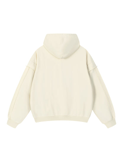 Contrast Tape Raw Edge Double Layered Zip Hoodie