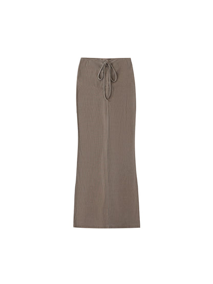 Dyed Washed Drawstring Maxi Skirt