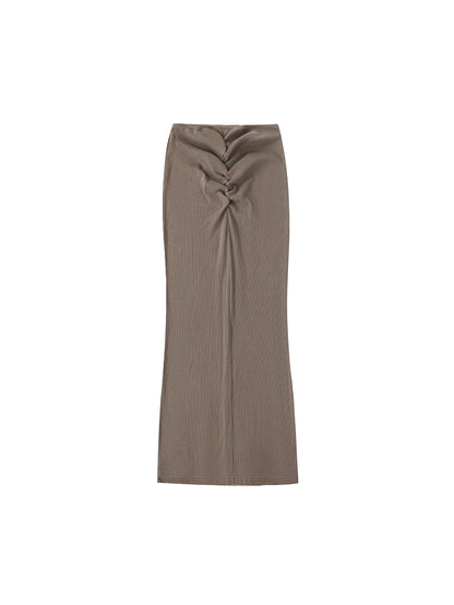 Dyed Washed Drawstring Maxi Skirt