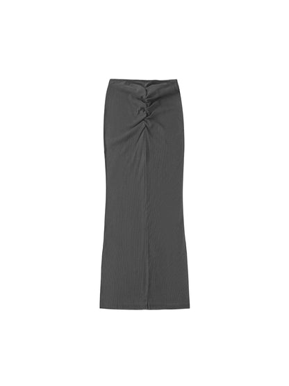 Dyed Washed Drawstring Maxi Skirt