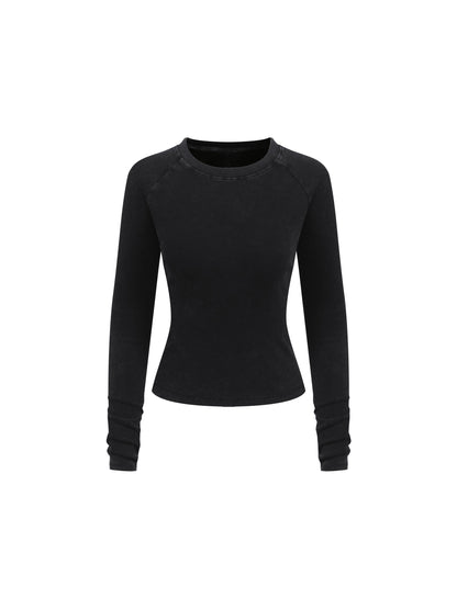 Dyed Washed Raglan Long Sleeve Slim T-Shirt