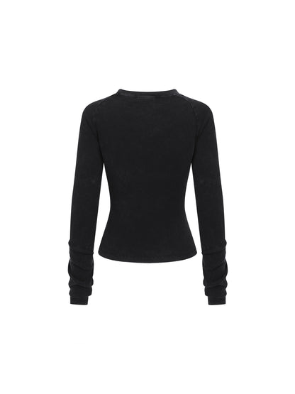 Dyed Washed Raglan Long Sleeve Slim T-Shirt