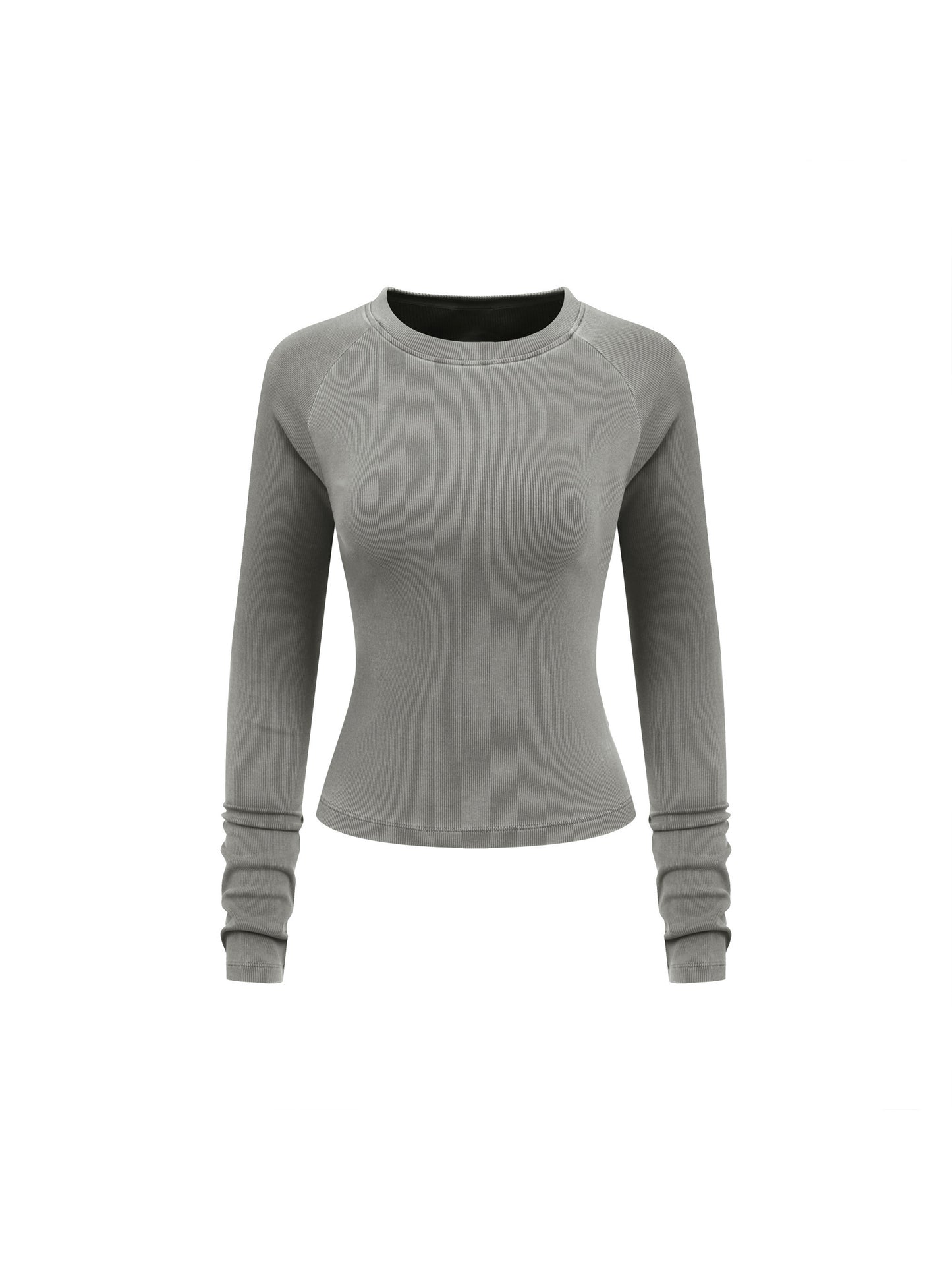 Dyed Washed Raglan Long Sleeve Slim T-Shirt