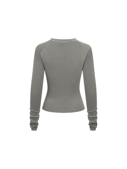 Dyed Washed Raglan Long Sleeve Slim T-Shirt