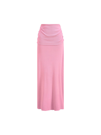 Dyed Washed Straight Hip-Hugging Slim Maxi Skirt