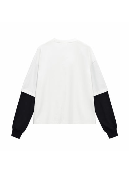 Layered Contrast Sleeve Cotton T-Shirt