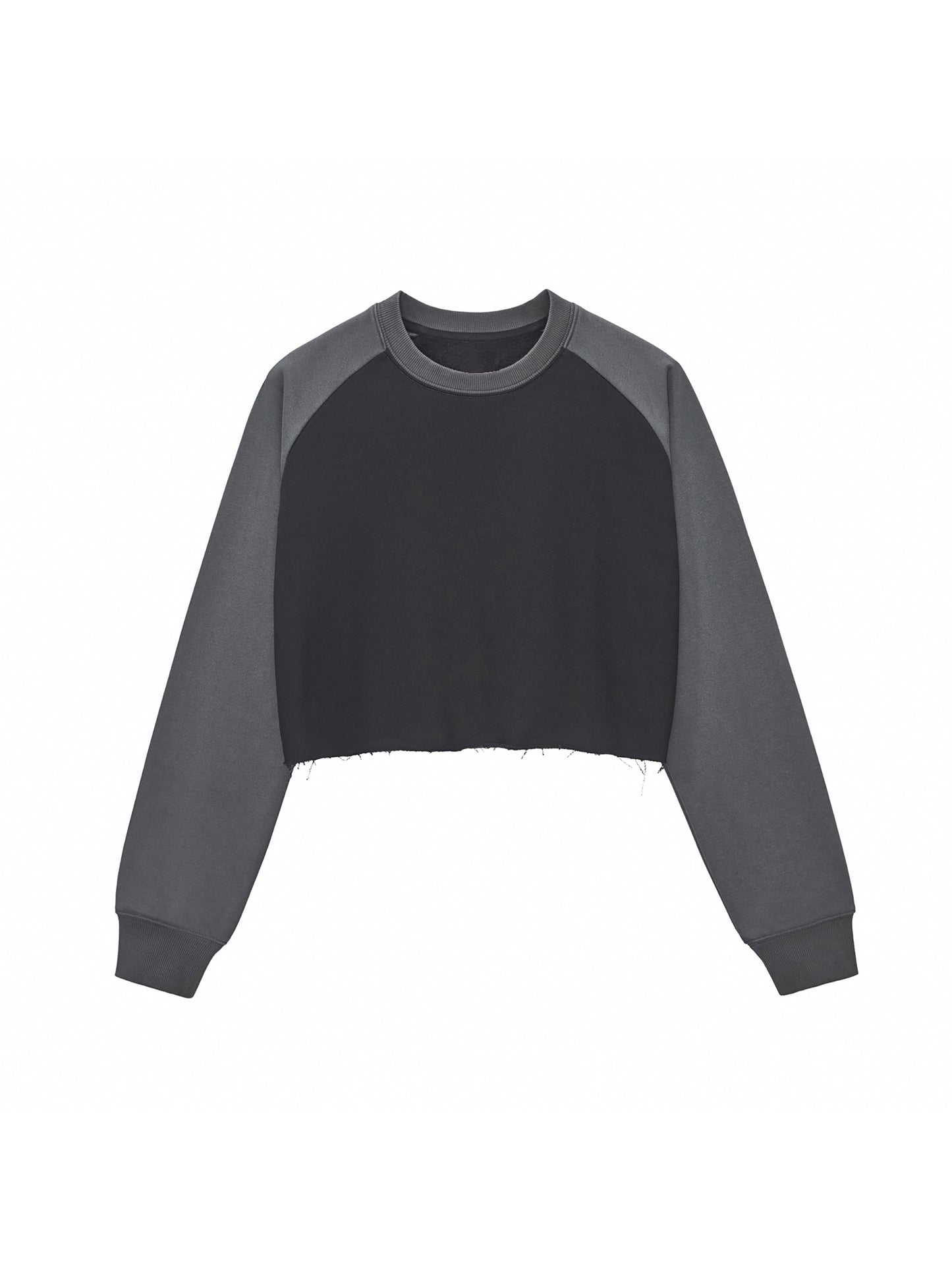 Raw-Hem Color-Block Raglan Crop Sweatshirt