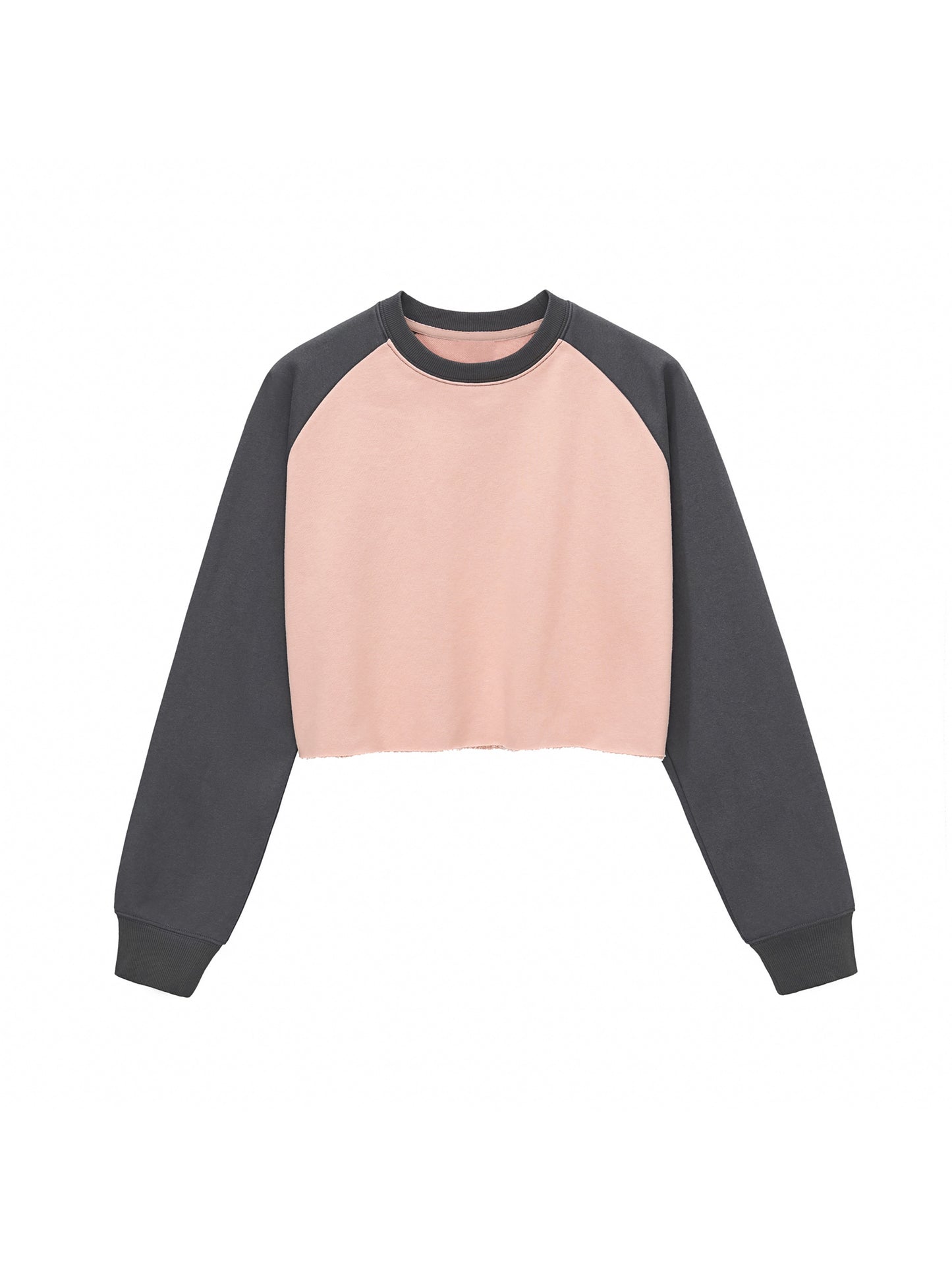 Raw-Hem Color-Block Raglan Crop Sweatshirt