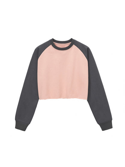 Raw-Hem Color-Block Raglan Crop Sweatshirt
