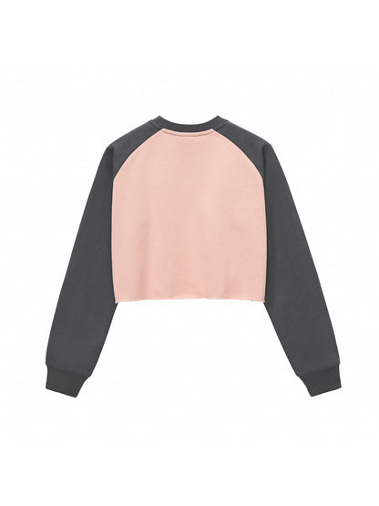 Raw-Hem Color-Block Raglan Crop Sweatshirt