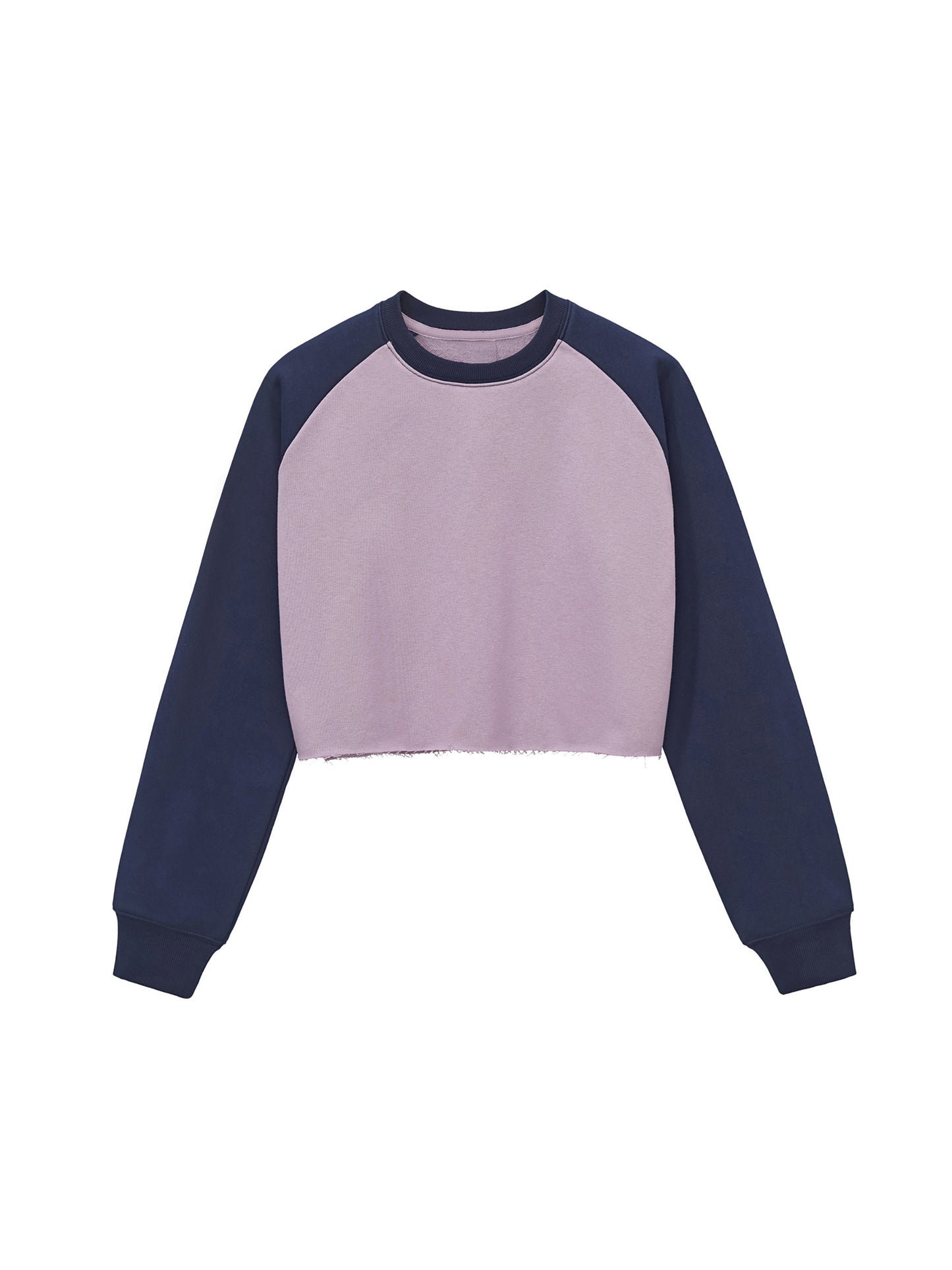 Raw-Hem Color-Block Raglan Crop Sweatshirt