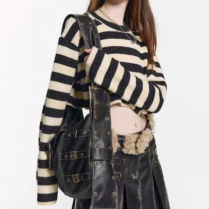 Y2K Distressed Buckle Slouchy Bag