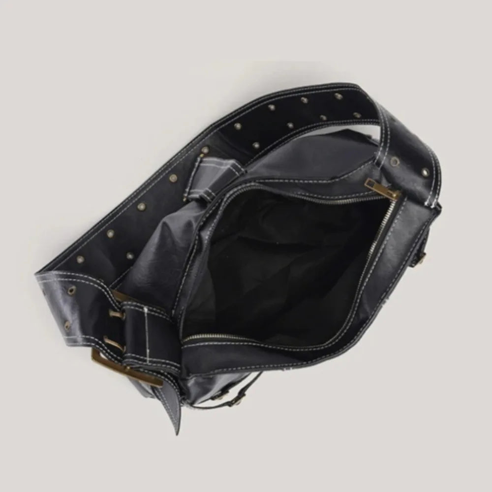 Y2K Distressed Buckle Slouchy Bag