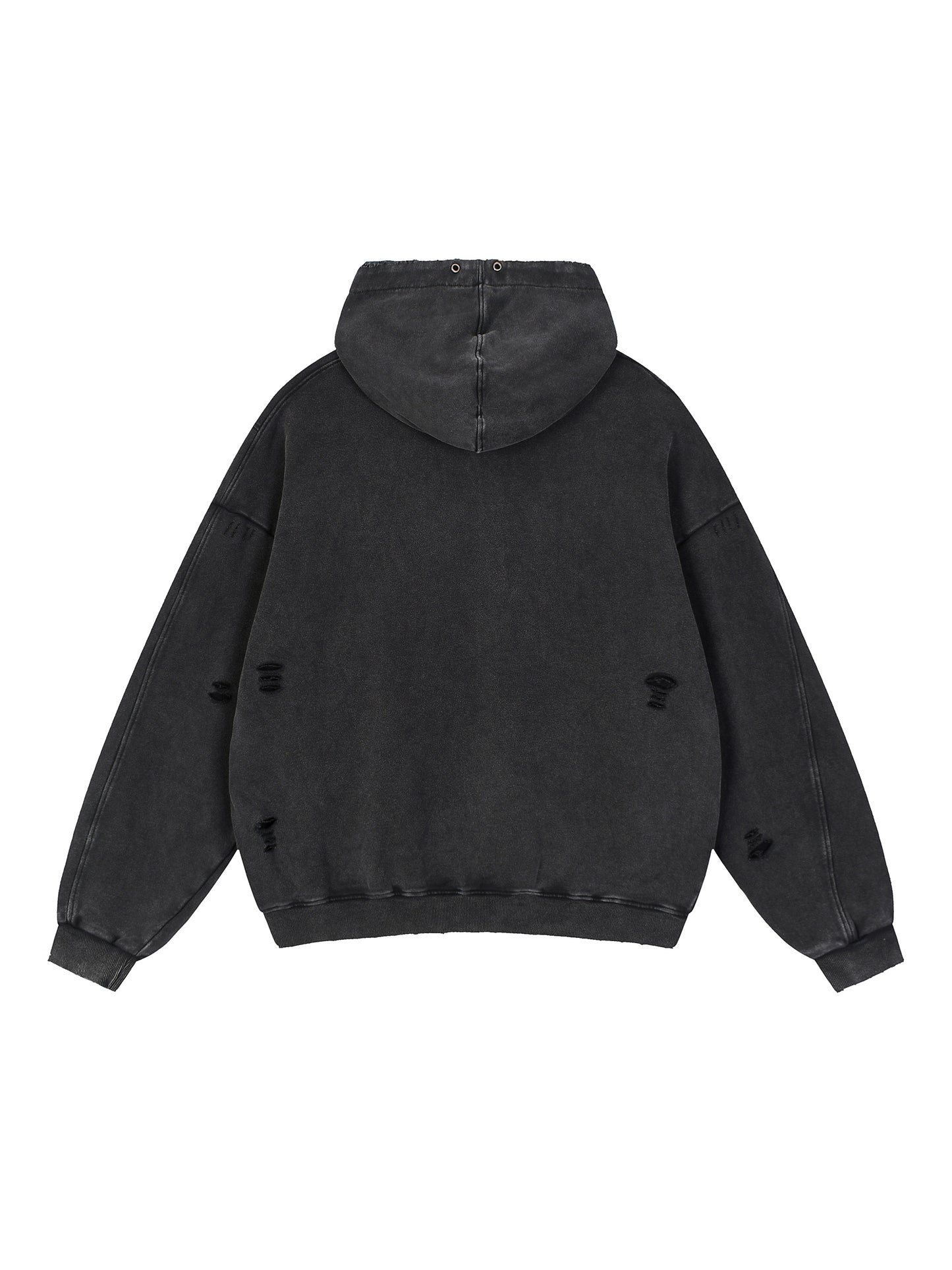 Snow Washed Distressed Panel Pocket Hoodie