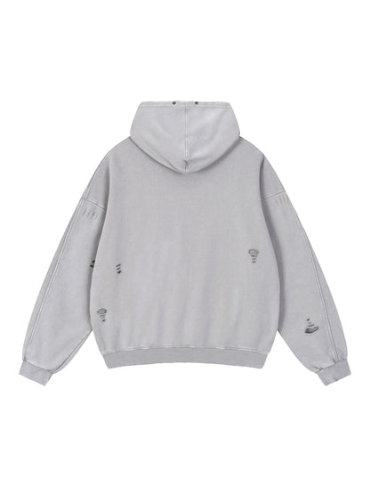 Snow Washed Distressed Panel Pocket Hoodie