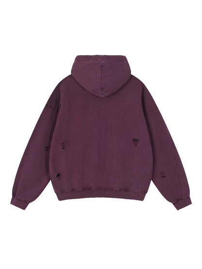 Snow Washed Distressed Panel Pocket Hoodie