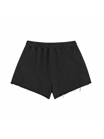 Snow Washed Raw Edge Drawstring Shorts