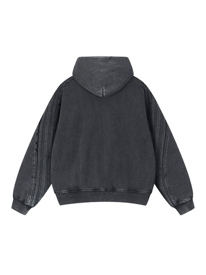 Snow Washed Tape Raw Edge Zip Hoodie