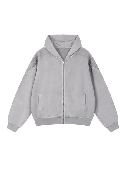 Snow Washed Tape Raw Edge Zip Hoodie