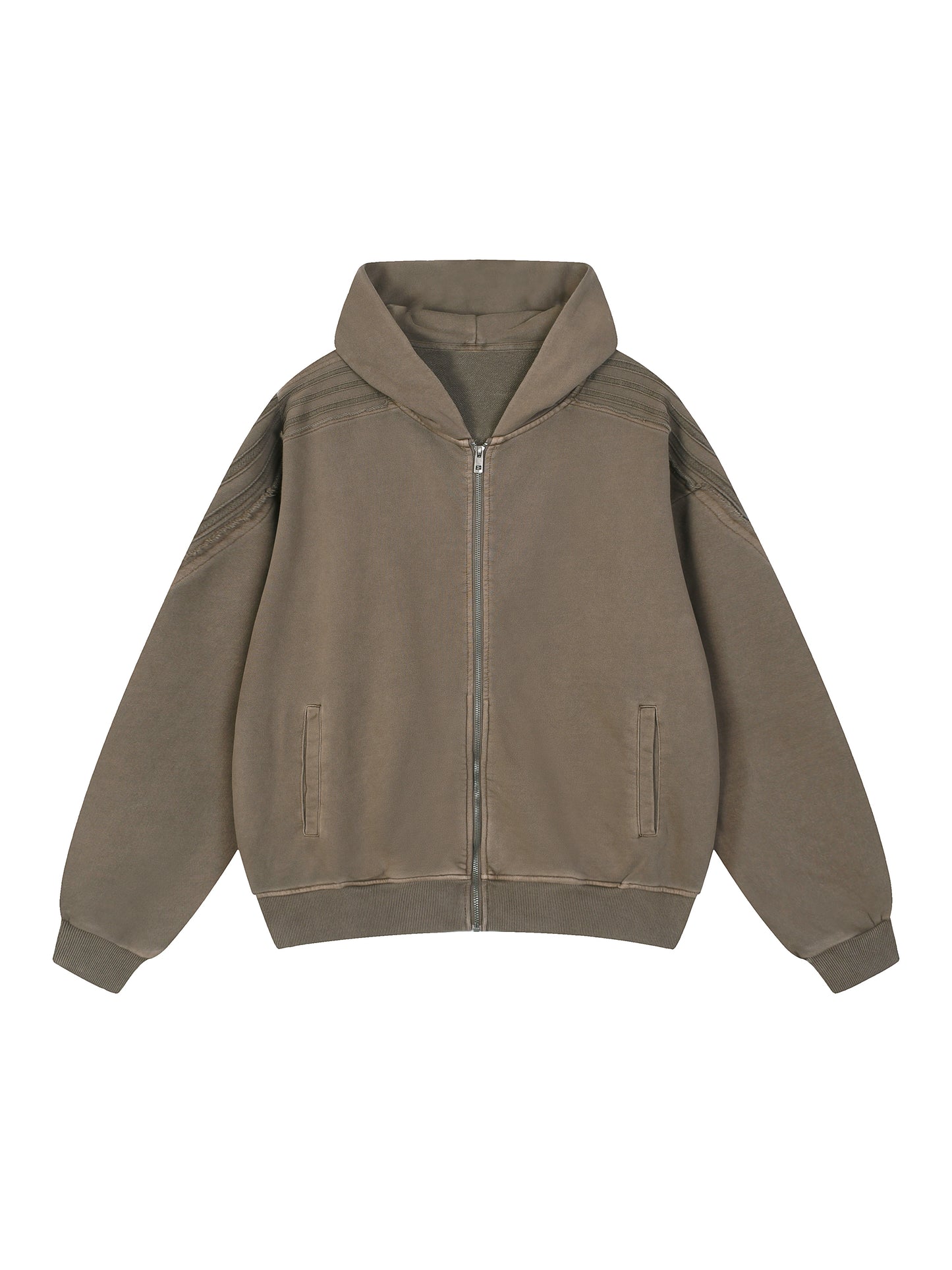 Snow Washed Tape Raw Edge Zip Hoodie