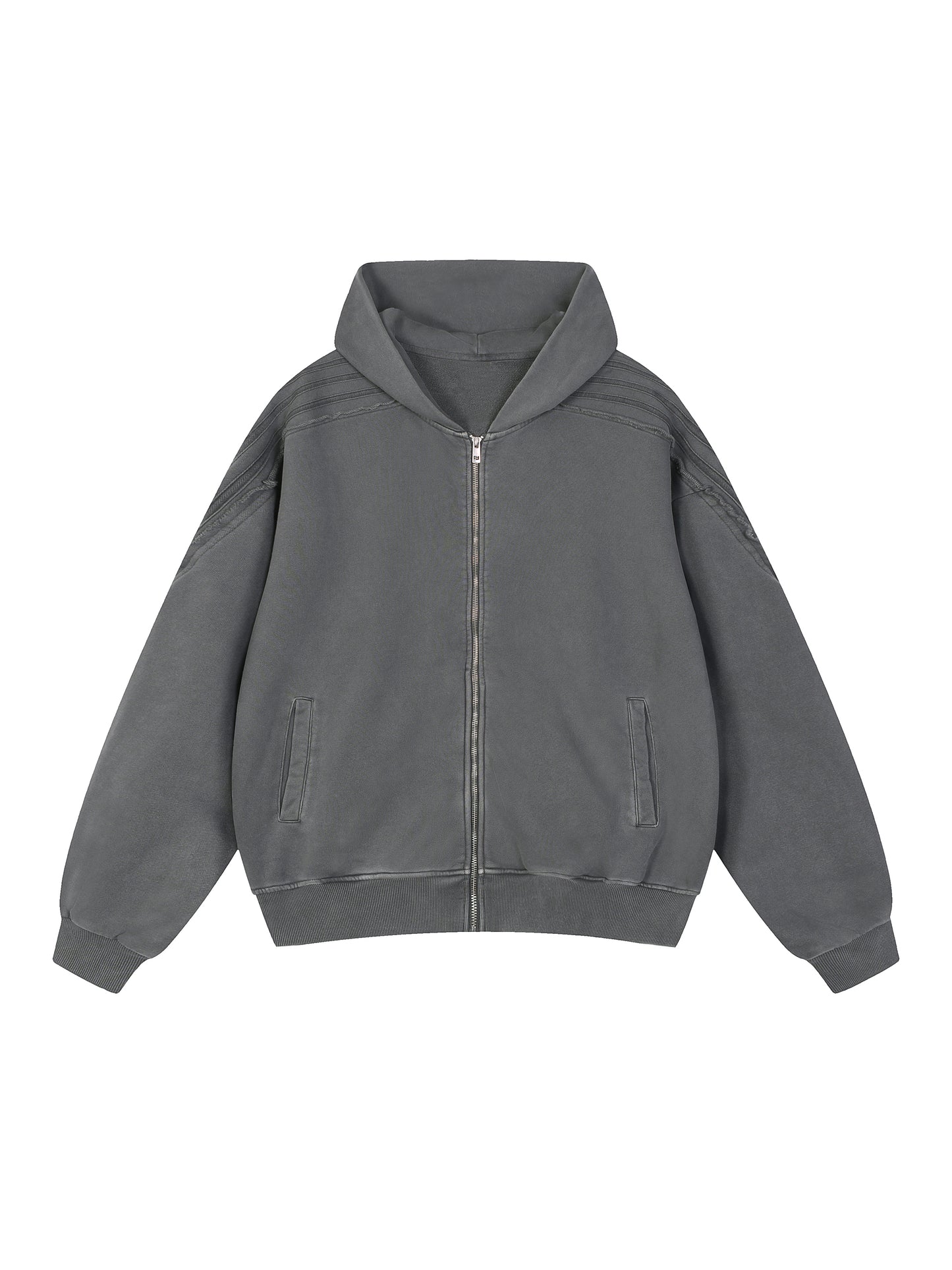 Snow Washed Tape Raw Edge Zip Hoodie