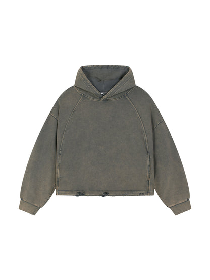 Vintage Washed Frayed-Hem Hoodie