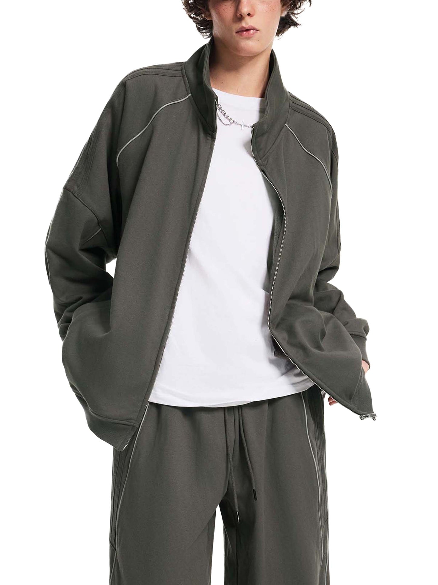 Reflection Striped Raglan Sleeve Jacket