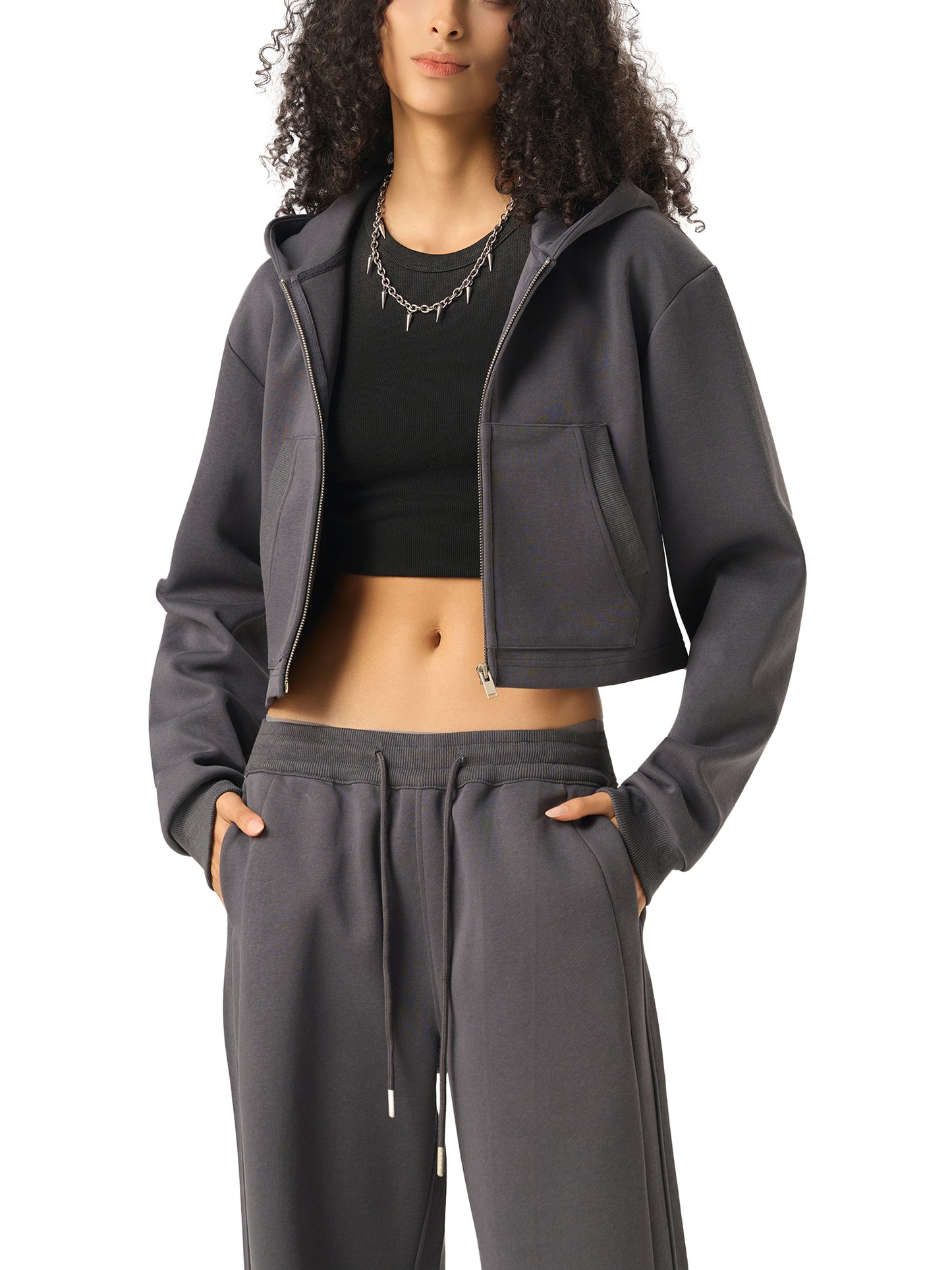 Essential Cropped Zip-Up Hoodie
