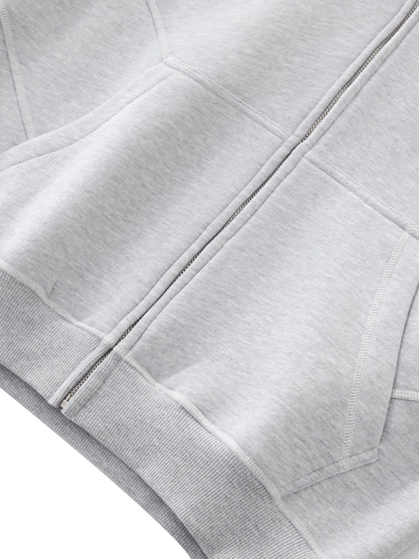 Contrast-Stitched Boxy Fleece Zip Hoodie