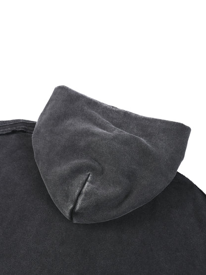 Snow Washed Tape Raw Edge Zip Hoodie